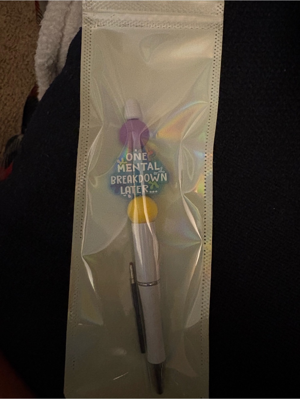 One Mental Breakdown Later Purple and Yellow Novelty Pen - Home Party Supplies